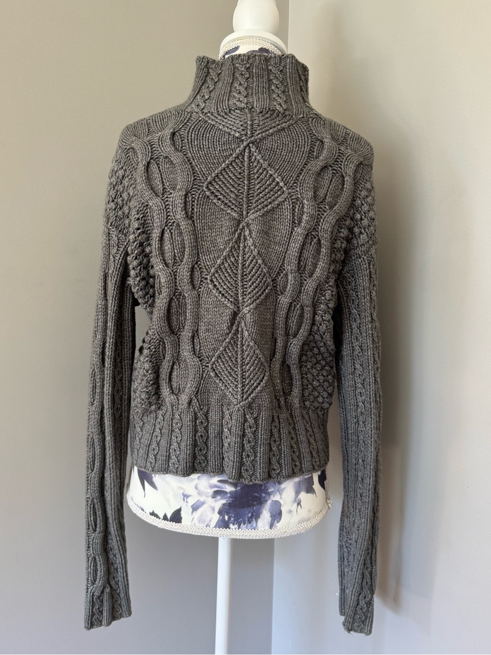 Y2K Ralph Lauren Grey Cable Knit Turtleneck Sweater - Picture 2 of 6